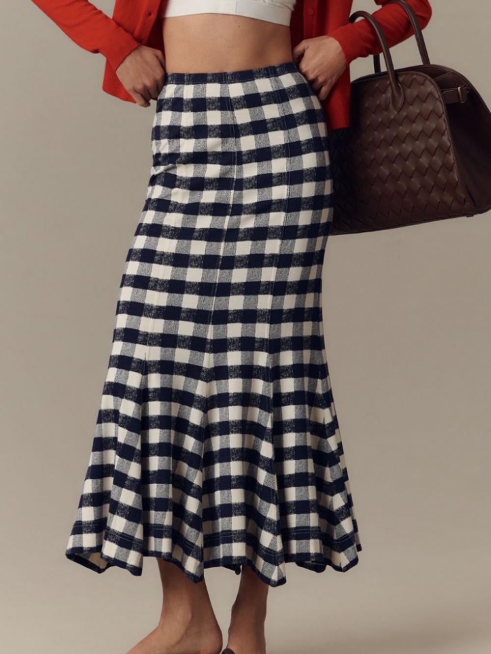 NWT: Navy & White Checked Maxi Fit & Flare Skirt (S) by Maeve